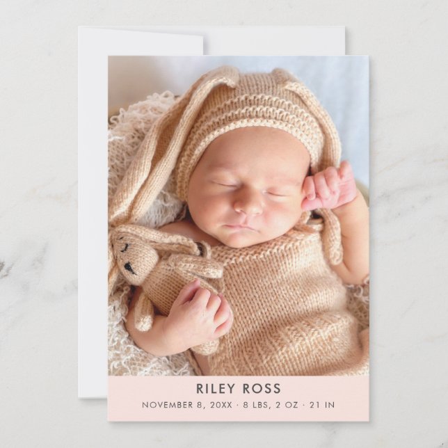 Modern Photo Birth Announcement | Blush Pink (Front)