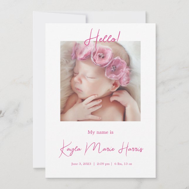 Modern Photo Birth Announcement Card (Front)