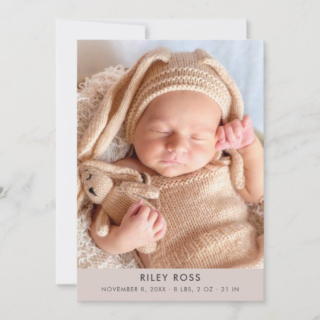 Modern Photo Birth Announcement | Champagne (Front)