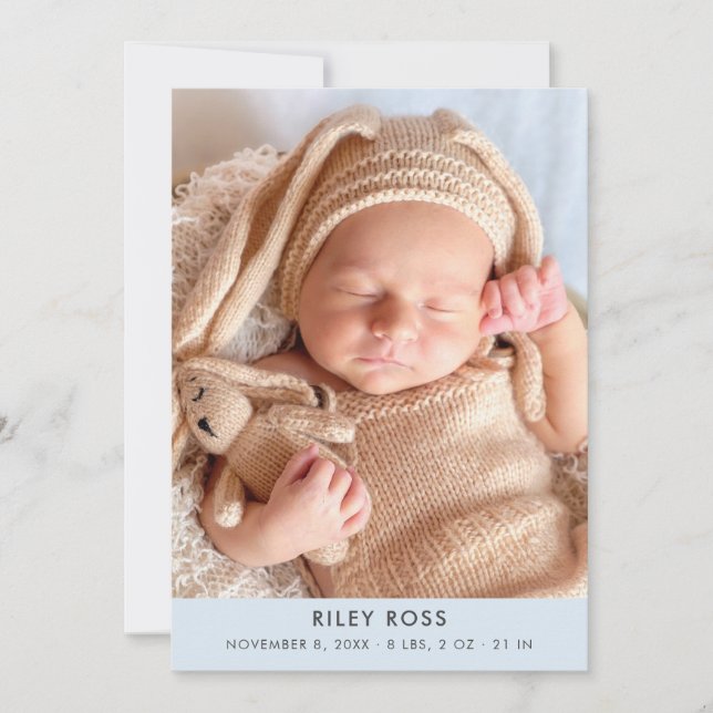 Modern Photo Birth Announcement | Pastel Blue (Front)
