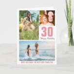 Modern Photo Birthday Card Any Age | Custom Colour<br><div class="desc">Modern Happy Birthday card featuring a photo collage of 3 pictures,  their age and name. All colours and text can be personalized.</div>