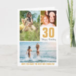 Modern Photo Birthday Card Any Age | Custom Colour<br><div class="desc">Modern Happy Birthday card featuring a photo collage of 3 pictures,  their age and name. All colours and text can be personalized.</div>