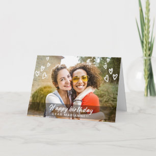 Modern photo birthday card with cute hearts