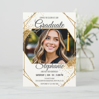 Modern Photo Birthday Graduation Sparkling Frame Invitation