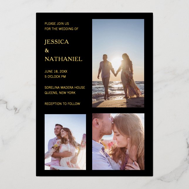 Modern Photo Black and Gold Elegant Wedding (Front)