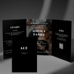 Modern photo black and white rsvp details wedding Tri-Fold invitation<br><div class="desc">Elegant retro bold typography transparent photo overlay budget affordable all in one tri fold trendy black wedding invitation with online RSVP and guest details included. Easy to personalize with your info and one or two engagement photos on both sides. The invitation is suitable for modern all seasons - spring, summer,...</div>