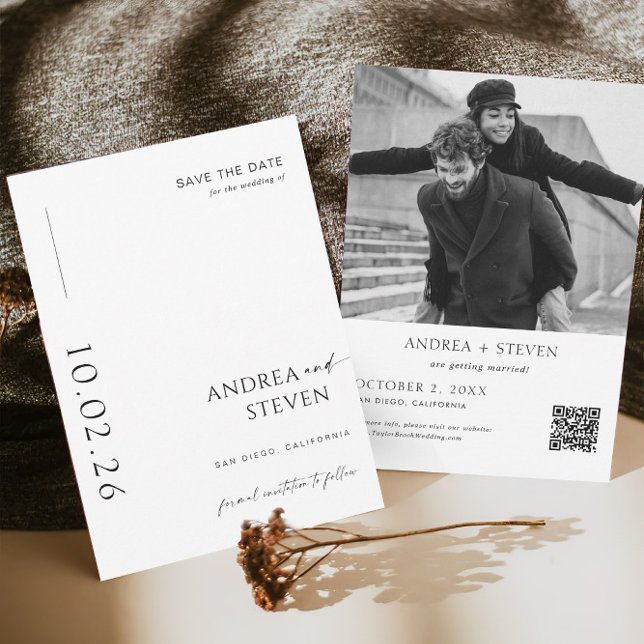 Modern Photo Black and White Wedding Save the Date Invitation (Creator Uploaded)