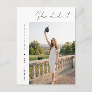 Modern Photo Black Bow Graduation Party Thank You Postcard