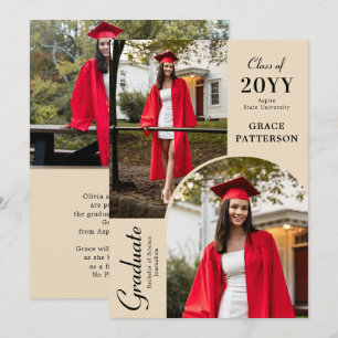 Modern Photo Black Cream Graduation Announcement