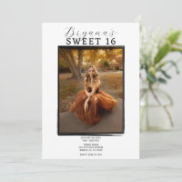 Modern Photo Black Frame Trendy Minimal Sweet 16