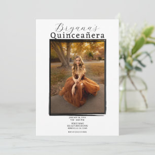 Modern Photo Black Frame Trendy Quinceañera Invitation