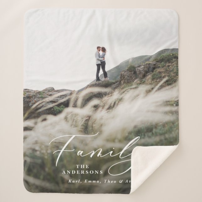 Modern photo black script family elegant sherpa blanket (Front)