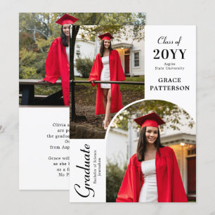 Modern Photo Black White Graduation Announcement
