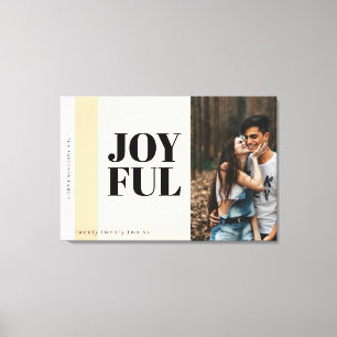 Modern Photo Black White Red Gold Joyful Holiday Canvas Print