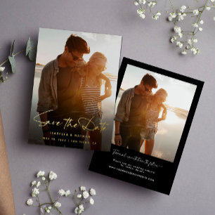 Modern Photo Black White Save the Date Gold