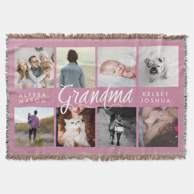 Modern Photo Blanket for Grandma | Pink and White (Front)