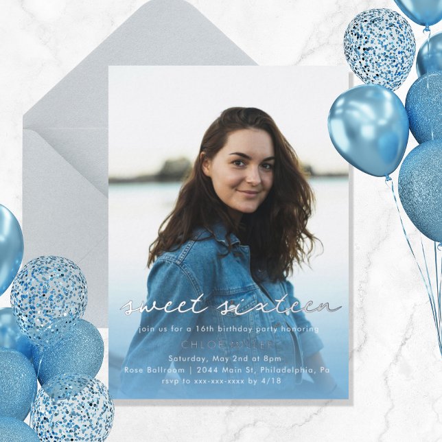 Modern Photo Blue Watercolor Sweet 16  (Creator Uploaded)