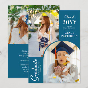 Modern Photo Blue White Graduation Announcement
