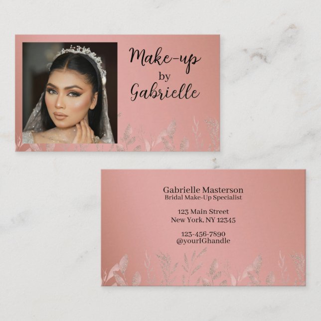 Modern Photo Boho Botanical Script Blush Pink Business Card (Front/Back)