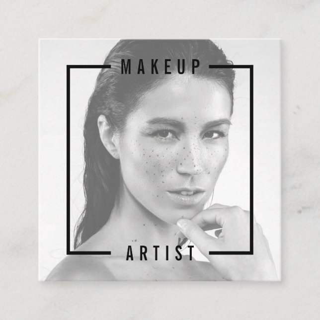 Modern photo bold black typography makeup artist square business card (Front)