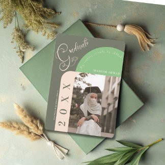 Modern Photo Bold Sage Green Islamic graduation Invitation