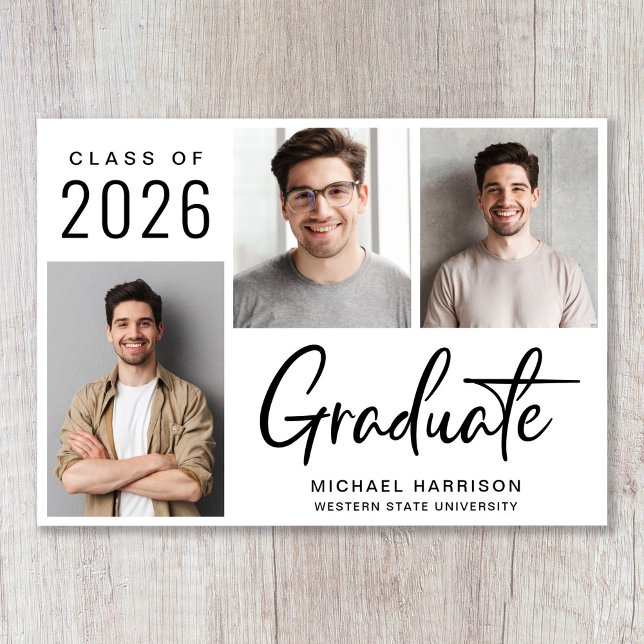 Modern Photo Bold Script Class of 2025 Graduation Announcement (Cherish the milestone: share your graduate's achievement with a custom photo graduation announcement)
