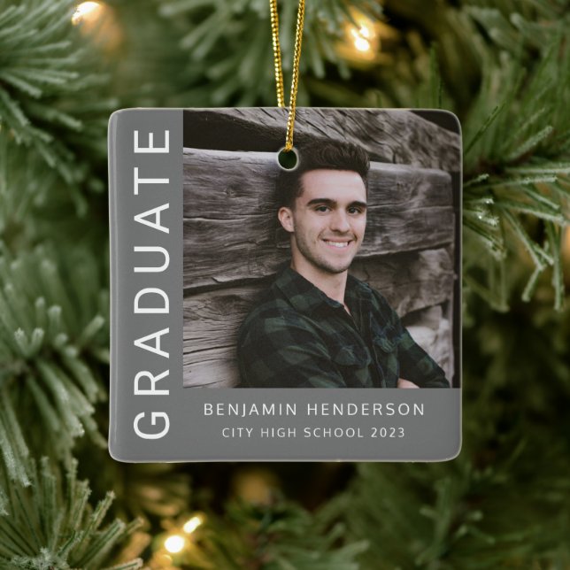 Modern Photo Boy 2023 Graduation  Ceramic Ornament (Tree)