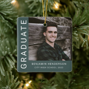 Modern Photo Boy 2023 Graduation  Ceramic Ornament
