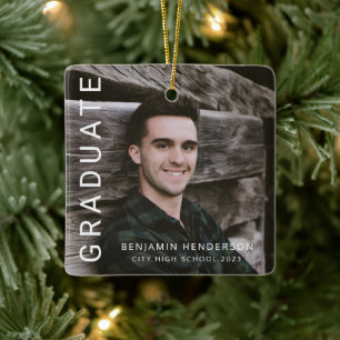 Modern Photo Boy Graduation  Ceramic Ornament