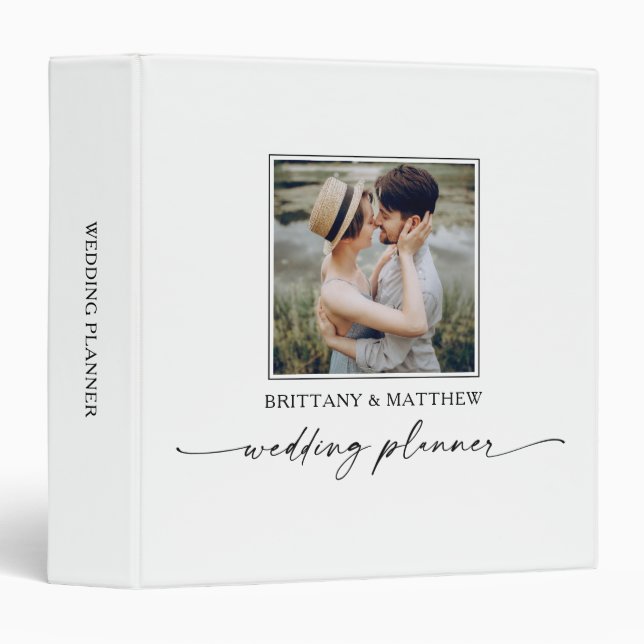Modern Photo Calligraphy Ink Wedding Planner Binder (Front/Spine)