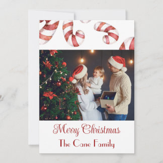Modern photo Candy cane Christmas Holiday Card