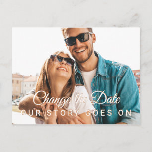 Modern photo change the date wedding postponement postcard
