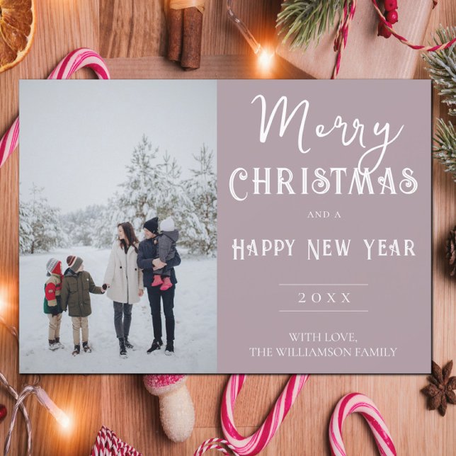 Modern Photo Christmas Holiday Card | Pink (Pink Modern Photo Christmas Holiday Card)