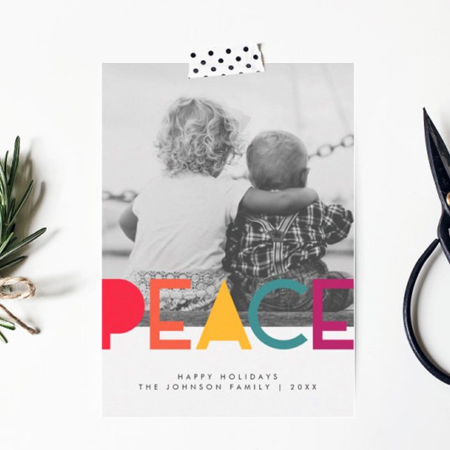 Modern Photo Christmas Holiday Card, Rainbow Peace Card (Creator Uploaded)