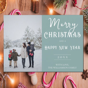 Modern Photo Christmas Holiday Card Teal