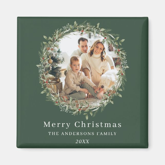Modern photo Christmas wreath green Magnet (Front)