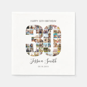Modern Photo Collage 30th Birthday Napkin