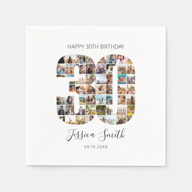 Modern Photo Collage 30th Birthday Napkin (Front)