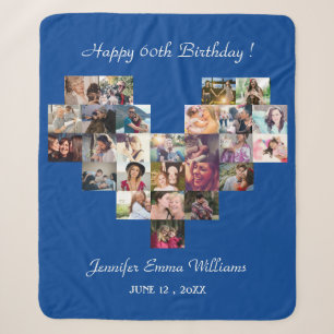 Modern photo collage 60th birthday typography gift sherpa blanket
