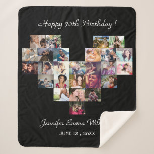 Modern photo collage 70th birthday typography gift sherpa blanket