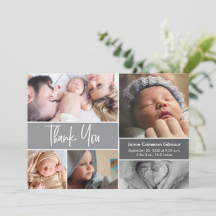Modern Photo Collage Baby Shower Handlettering Thank You Card