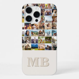 Modern Photo Collage Beige Initial Monogram iPhone 16 Pro Max Case