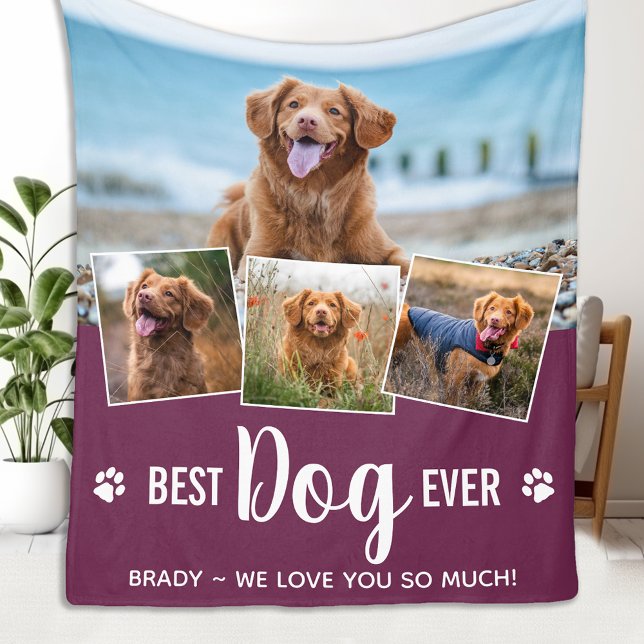Modern Photo Collage Best DOG Ever Pet Pictures Fleece Blanket (Creator Uploaded)