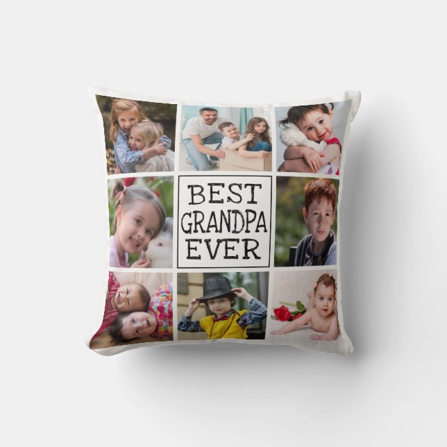 Modern Photo Collage  |  Best Grandpa Ever Throw Pillow (Front)