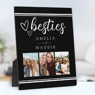 Modern Photo Collage Besties Black and White  Plaque