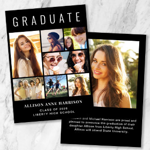 Modern Photo Collage Black Graduation Announcement