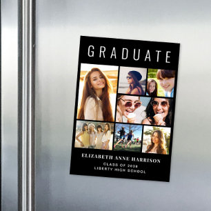 Modern Photo Collage Black Graduation Magnetic Invitation