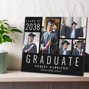 Modern Photo Collage Black Graduation Plaque