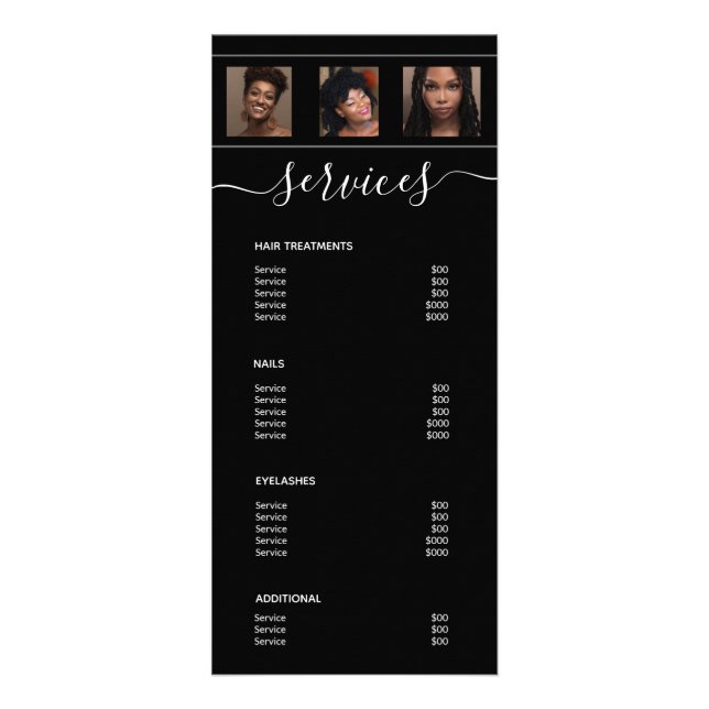 Modern Photo Collage Black Spa Salon Service Menu (Back)