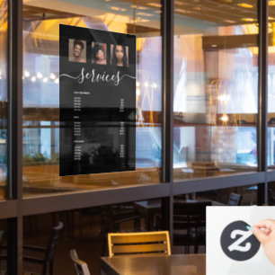 Modern Photo Collage Black Spa Salon Service Menu Window Cling